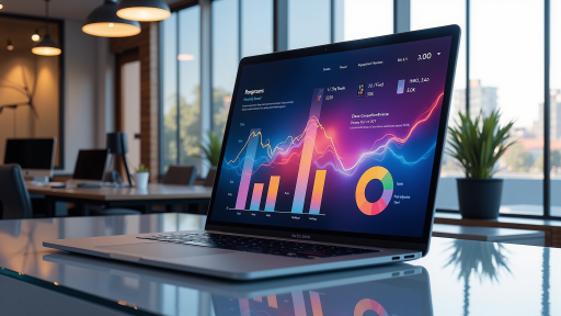 SEO优化展示图,显示域名在搜索引擎中的表现,图表和数据分析界面,专业商务风格